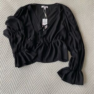 NWT ASOS Black Tiered Long Sleeve Blouse Top
